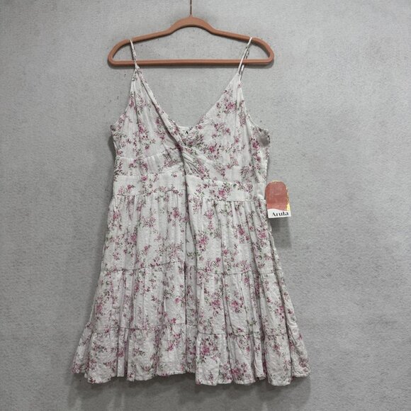 ARULA Dresses & Skirts - Arula Dress Womens 0X White Floral Tiered Smocked Ruffle Mini Sundress Boho